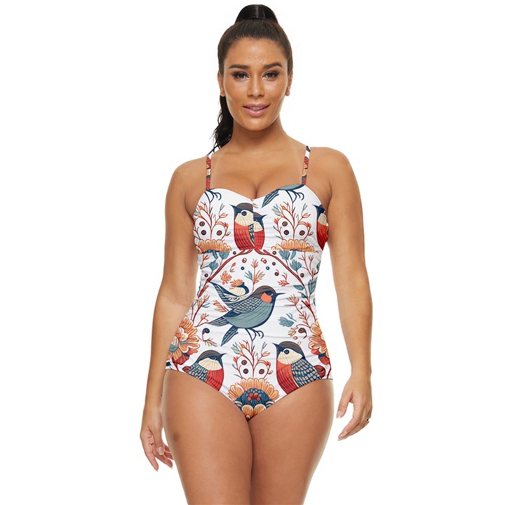 Birds Retro Full Coverage Swimsuit