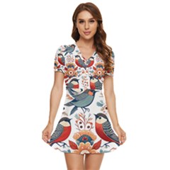 Birds V-neck High Waist Chiffon Mini Dress by Valentinaart