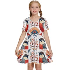 Birds Kids  Short Sleeve Tiered Mini Dress by Valentinaart