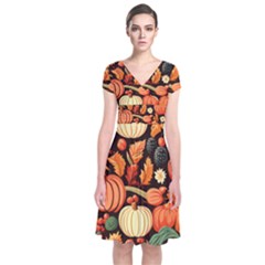 Thanksgiving Pattern Short Sleeve Front Wrap Dress by Valentinaart