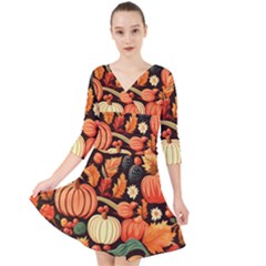 Thanksgiving Pattern Quarter Sleeve Front Wrap Dress by Valentinaart