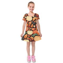 Thanksgiving Pattern Kids  Short Sleeve Velvet Dress by Valentinaart