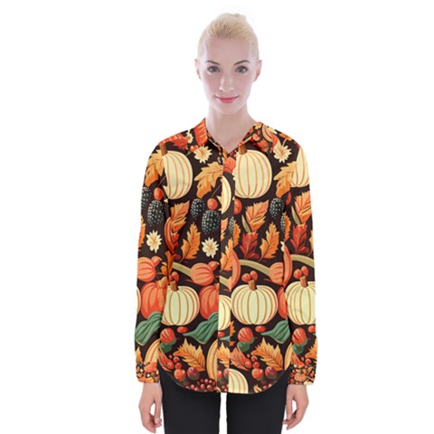 Thanksgiving Pattern Womens Long Sleeve Shirt by Valentinaart