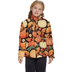 Thanksgiving Pattern Kids  Puffer Bubble Jacket Coat by Valentinaart