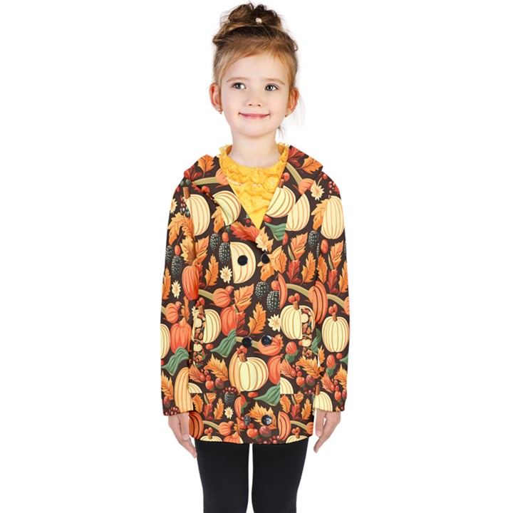 Thanksgiving pattern Kids  Double Breasted Button Coat