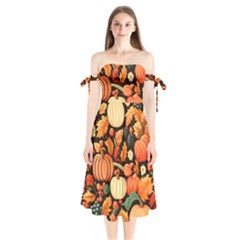 Thanksgiving Pattern Shoulder Tie Bardot Midi Dress by Valentinaart