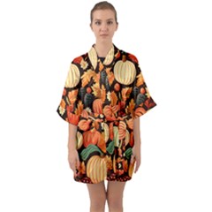 Thanksgiving Pattern Half Sleeve Satin Kimono  by Valentinaart