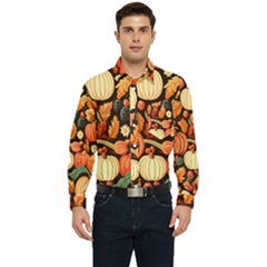 Thanksgiving Pattern Men s Long Sleeve Pocket Shirt  by Valentinaart