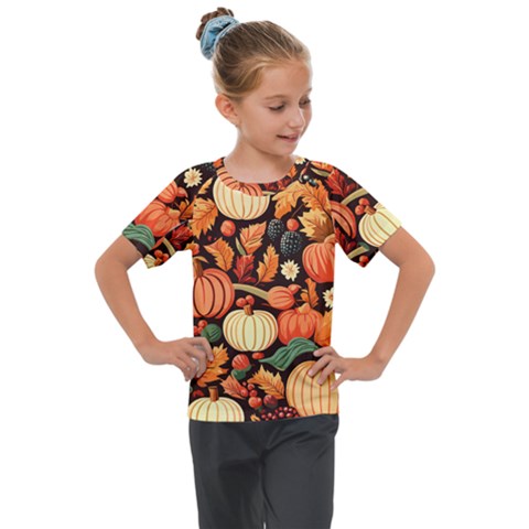 Thanksgiving Pattern Kids  Mesh Piece T-shirt by Valentinaart