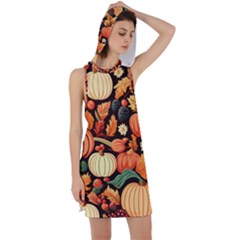 Thanksgiving Pattern Racer Back Hoodie Dress by Valentinaart