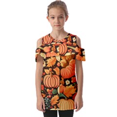 Thanksgiving Pattern Fold Over Open Sleeve Top by Valentinaart