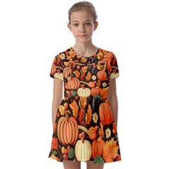 Thanksgiving Pattern Kids  Short Sleeve Pinafore Style Dress by Valentinaart