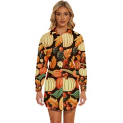 Thanksgiving Pattern Womens Long Sleeve Shirt Dress