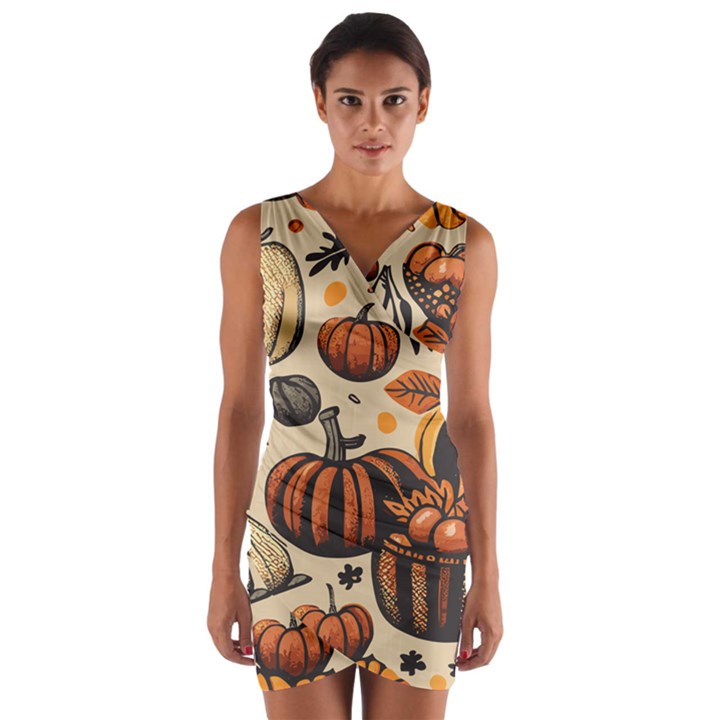 Thanksgiving pattern Wrap Front Bodycon Dress