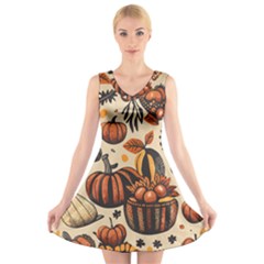 Thanksgiving pattern V-Neck Sleeveless Dress