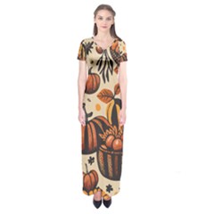 Thanksgiving pattern Short Sleeve Maxi Dress