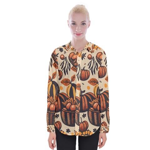 Thanksgiving Pattern Womens Long Sleeve Shirt by Valentinaart