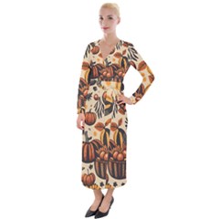 Thanksgiving pattern Velvet Maxi Wrap Dress