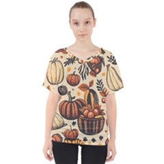 Thanksgiving Pattern V-neck Dolman Drape Top by Valentinaart