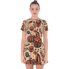 Thanksgiving pattern Drop Hem Mini Chiffon Dress