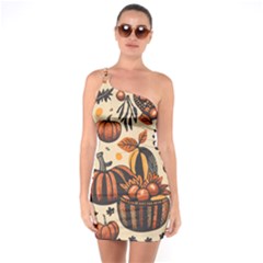 Thanksgiving Pattern One Shoulder Ring Trim Bodycon Dress by Valentinaart