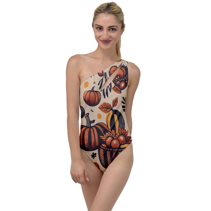 Thanksgiving pattern To One Side Swimsuit