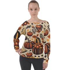 Thanksgiving pattern Off Shoulder Long Sleeve Velour Top