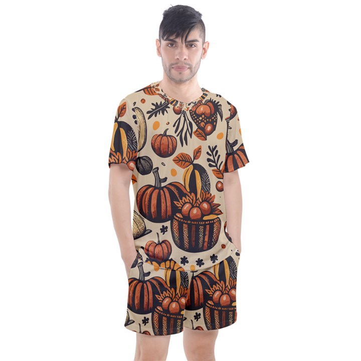 Thanksgiving pattern Men s Mesh T-Shirt and Shorts Set