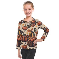 Thanksgiving pattern Kids  Long Mesh T-Shirt