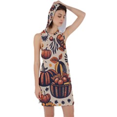 Thanksgiving pattern Racer Back Hoodie Dress