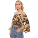 Thanksgiving pattern Off Shoulder Flutter Bell Sleeve Top View2