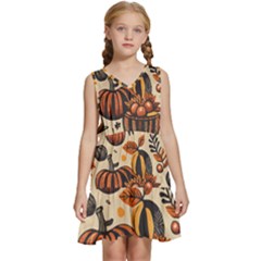 Thanksgiving pattern Kids  Sleeveless Tiered Mini Dress