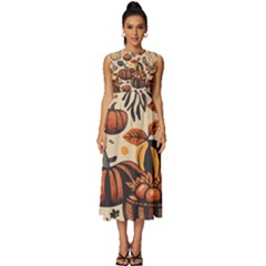 Thanksgiving pattern Sleeveless Round Neck Midi Dress