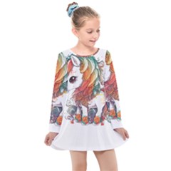 Baby Unicorn T- Shirt Colourful Bay Unicorn T- Shirt Yoga Reflexion Pose T- Shirtyoga Reflexion Pose T- Shirt Kids  Long Sleeve Dress by hizuto