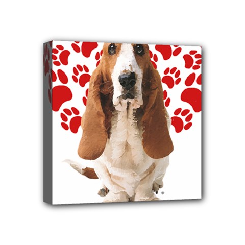 Basset Hound Gift T- Shirt Funny Basset Hound Valentine Heart Paw Basset Hound Dog Lover Valentine C Yoga Reflexion Pose T- Shirtyoga Reflexion Pose T- Shirt Mini Canvas 4  X 4  (stretched) by hizuto