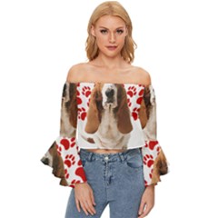 Basset Hound Gift T- Shirt Funny Basset Hound Valentine Heart Paw Basset Hound Dog Lover Valentine C Yoga Reflexion Pose T- Shirtyoga Reflexion Pose T- Shirt Off Shoulder Flutter Bell Sleeve Top by hizuto