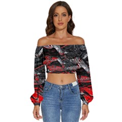 Molten Soul Long Sleeve Crinkled Weave Crop Top by MRNStudios