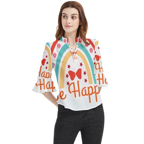 Be Happy And Smile T- Shirt Be Happy T- Shirt Yoga Reflexion Pose T- Shirtyoga Reflexion Pose T- Shirt Loose Horn Sleeve Chiffon Blouse by hizuto