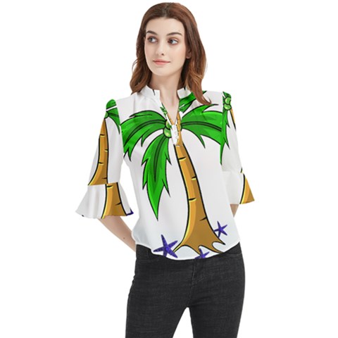 Beach Coconut Tree T- Shirt Beach Coconut Tree T- Shirt Yoga Reflexion Pose T- Shirtyoga Reflexion Pose T- Shirt Loose Horn Sleeve Chiffon Blouse by hizuto