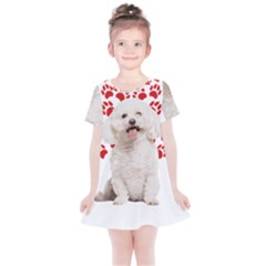 Bichon Frise Gift T- Shirt Cool Bichon Frise Valentine Heart Paw Bichon Frise Dog Lover Valentine Co Yoga Reflexion Pose T- Shirtyoga Reflexion Pose T- Shirt Kids  Simple Cotton Dress by hizuto