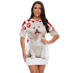 Bichon Frise Gift T- Shirt Cool Bichon Frise Valentine Heart Paw Bichon Frise Dog Lover Valentine Co Yoga Reflexion Pose T- Shirtyoga Reflexion Pose T- Shirt Just Threw It On Dress by hizuto