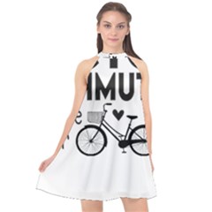 Bicycle T- Shirt Bicycle Commuting Is The Only Way For Me T- Shirt Yoga Reflexion Pose T- Shirtyoga Reflexion Pose T- Shirt Halter Neckline Chiffon Dress  by hizuto