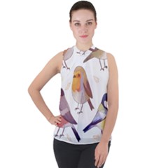 Birds Illustration T- Shirt Cute European Birds Illustration T- Shirt Yoga Reflexion Pose T- Shirtyoga Reflexion Pose T- Shirt Mock Neck Chiffon Sleeveless Top by hizuto