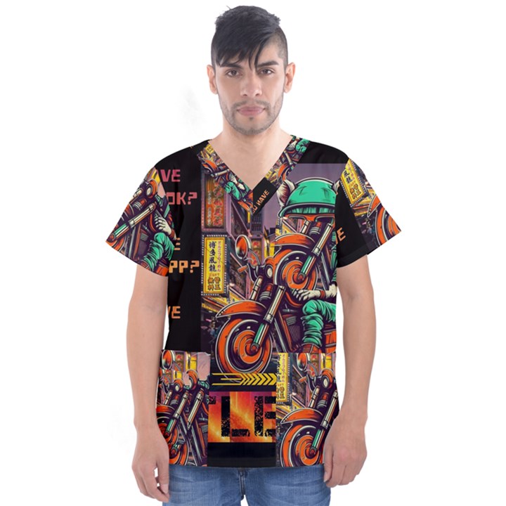 A little Cat Men s V-Neck Scrub Top