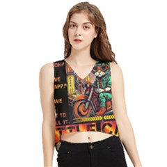 A Little Cat V-neck Cropped Tank Top by Internationalstore