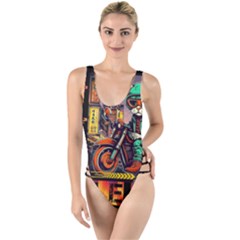 A Little Cat High Leg Strappy Swimsuit by Internationalstore