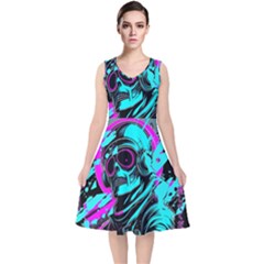 Aesthetic Art  V-neck Midi Sleeveless Dress  by Internationalstore