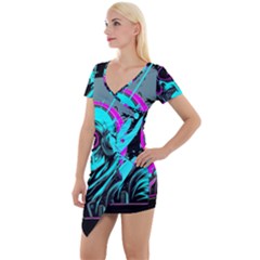 Aesthetic Art  Short Sleeve Asymmetric Mini Dress by Internationalstore