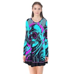 Aesthetic Art  Long Sleeve V-neck Flare Dress by Internationalstore