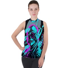 Aesthetic Art  Mock Neck Chiffon Sleeveless Top by Internationalstore